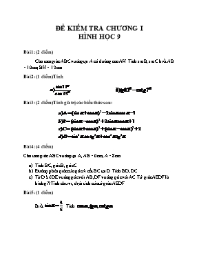 Đề kiểm tra chương I - Hình học lớp 9